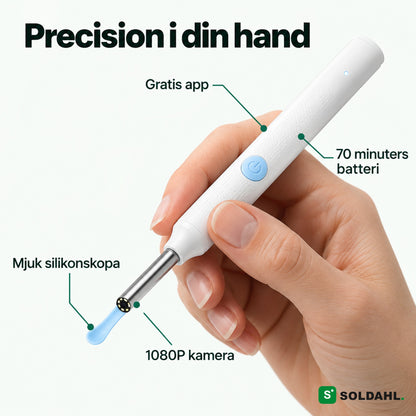 Hand håller vit Vaxvy med 1080P kamera och silikonskopa