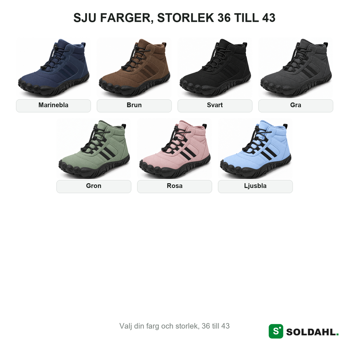 Sju farger storlek 36 till 43