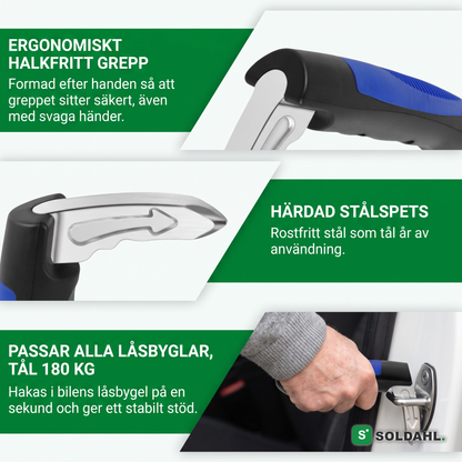 Ergonomiskt halkfritt grepp, härdad stålspets, passar alla låsbyglar