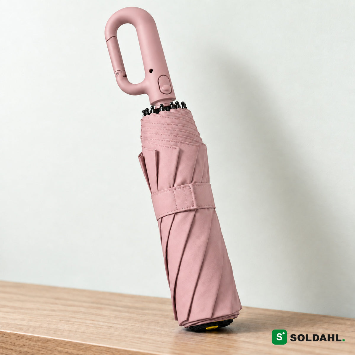 Stormparaply i rosa, hopfällt med ringhandtag