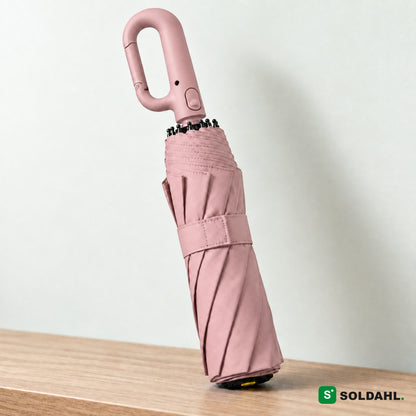 Stormparaply i rosa, hopfällt med ringhandtag