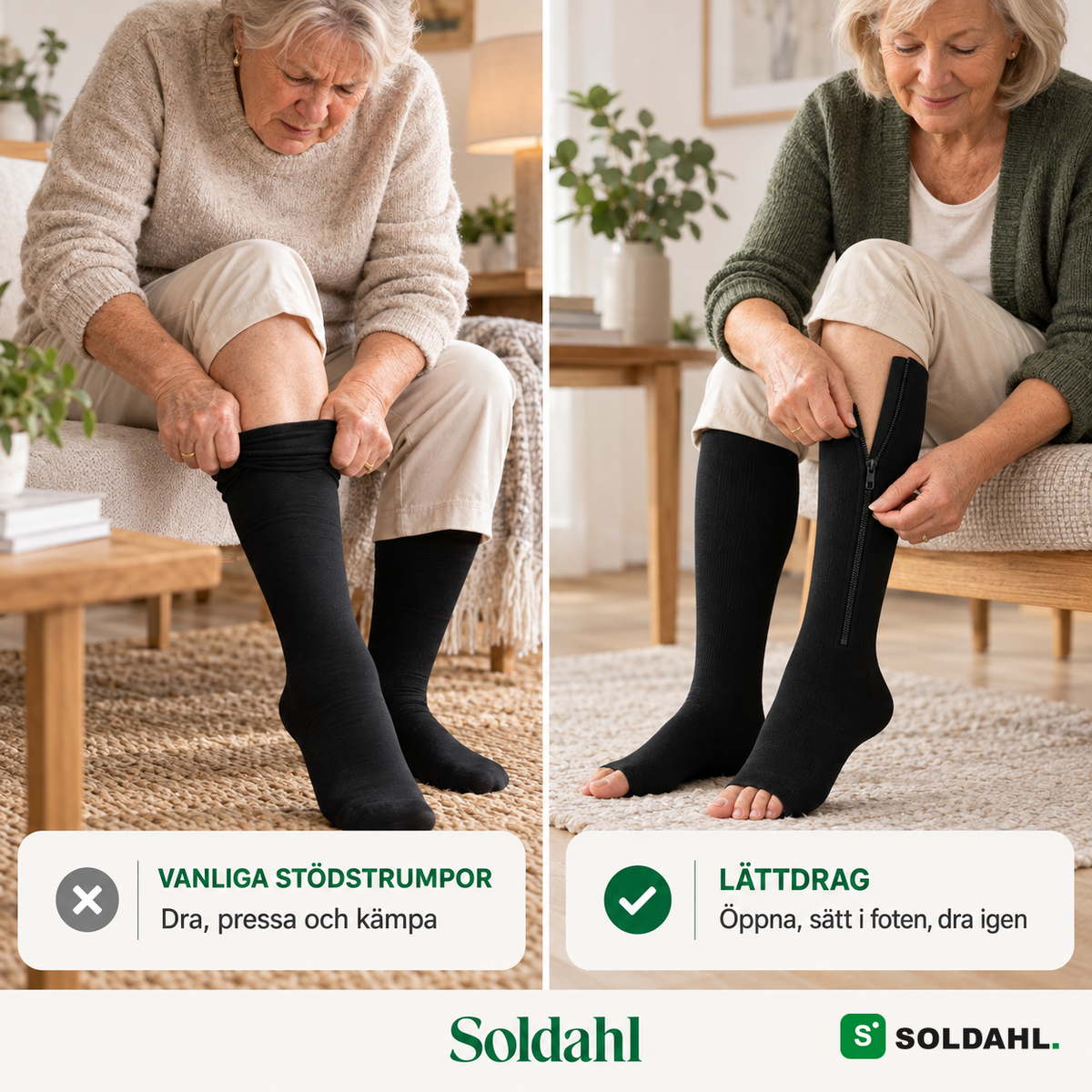 Vanliga stödstrumpor mot Lättdrag