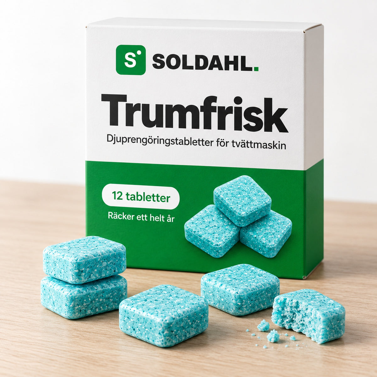 Trumfrisk förpackning med 12 tabletter, räcker ett helt år