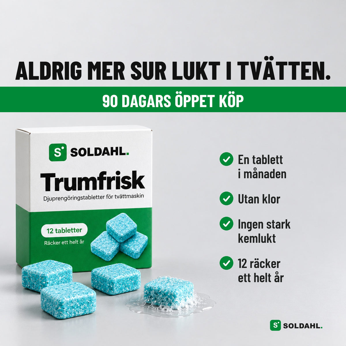 Aldrig mer sur lukt i tvätten. Trumfrisk, 90 dagars öppet köp