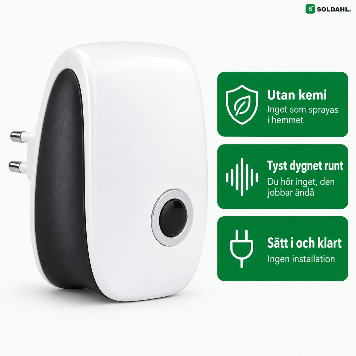 Soldahl Tystvakt ultraljudsapparat, utan kemi, tyst dygnet runt, sätt i och klart