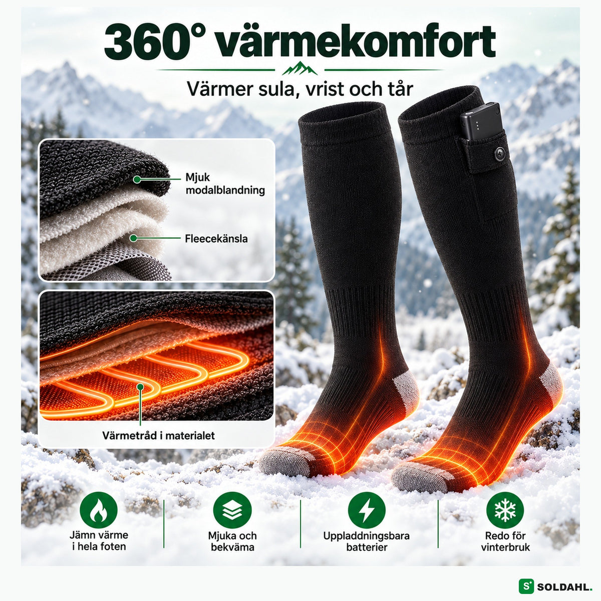 Värmetråd i mjukt material under hela foten