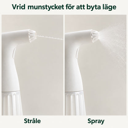 Vrid munstycket för att byta mellan tunn stråle och spray